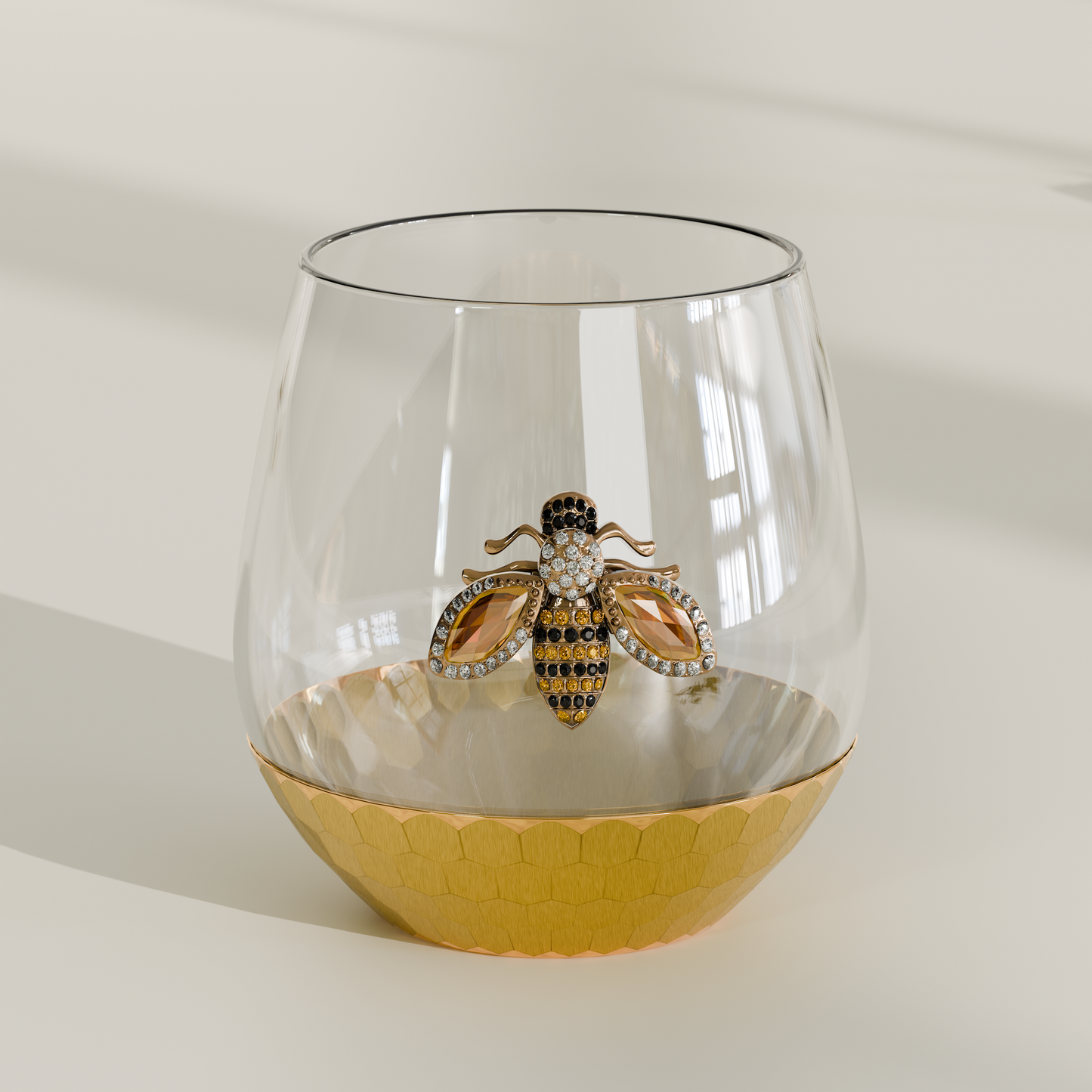 Luxury Stemless Wine Glass with Jeweled Bee – Elegant, Handcrafted Drinkware
