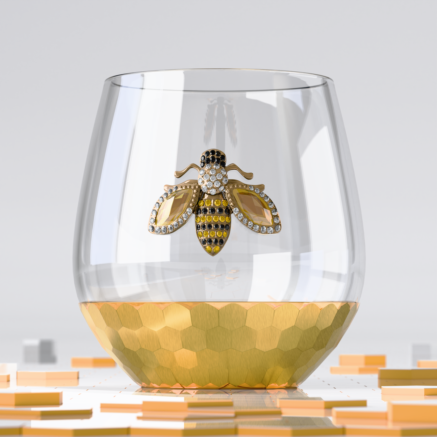 Luxury Stemless Wine Glass with Jeweled Bee – Elegant, Handcrafted Drinkware