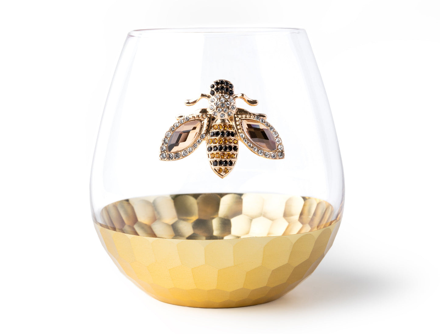 Luxury Stemless Wine Glass with Jeweled Bee – Elegant, Handcrafted Drinkware