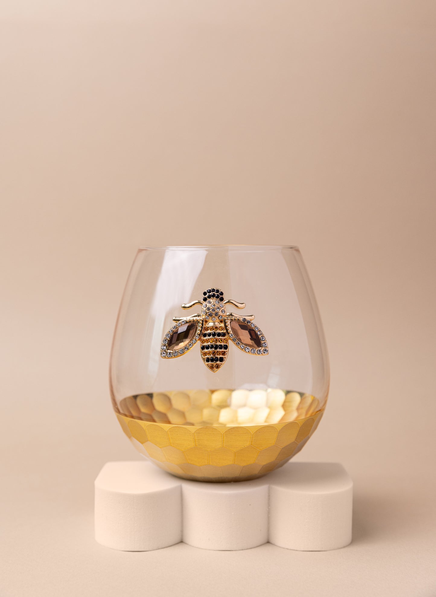 Luxury Stemless Wine Glass with Jeweled Bee – Elegant, Handcrafted Drinkware