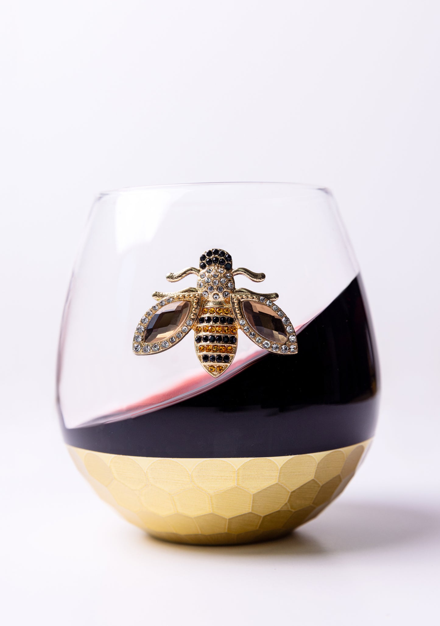 Luxury Stemless Wine Glass with Jeweled Bee – Elegant, Handcrafted Drinkware