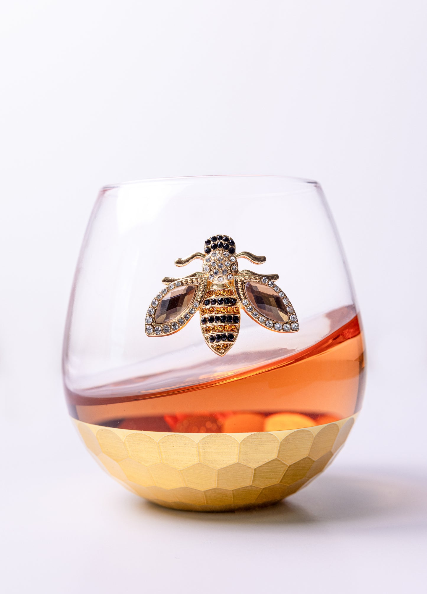 Luxury Stemless Wine Glass with Jeweled Bee – Elegant, Handcrafted Drinkware