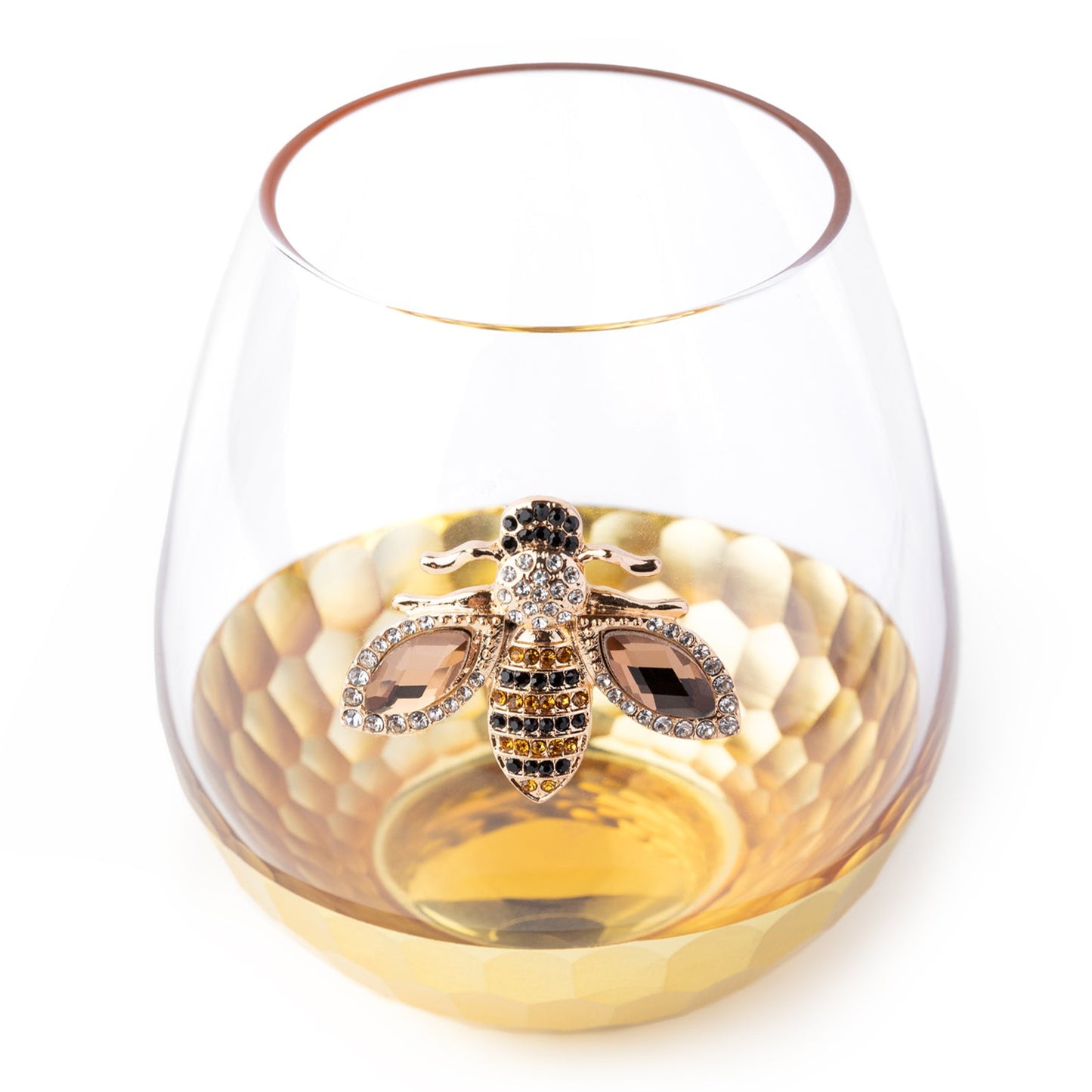 Luxury Stemless Wine Glass with Jeweled Bee – Elegant, Handcrafted Drinkware