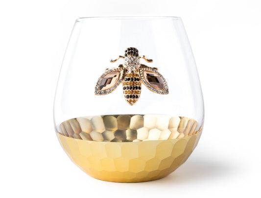 Luxury Stemless Wine Glass with Jeweled Bee – Elegant, Handcrafted Drinkware